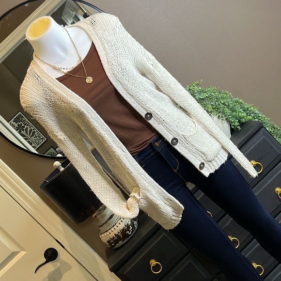 HOLLISTER Open Weave Cardigan Natural Ecru Beige Size XS / S - Picture 2 of 9